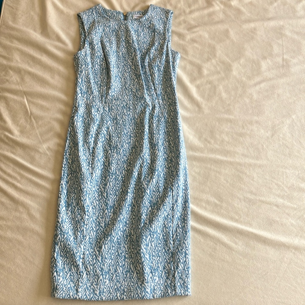 Elegant Blue Patterned Sleeveless Dress